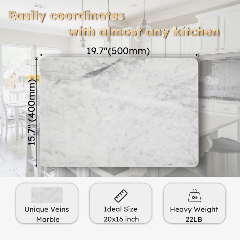 Diflart Natural Marble Pastry Board for Kitchen, 16x20 Inch, White, Stone Cutting Board Large for Dough Chocolate, Carrara Bianco, Marble Slab Christmas Thanksgiving Gift - Image 3